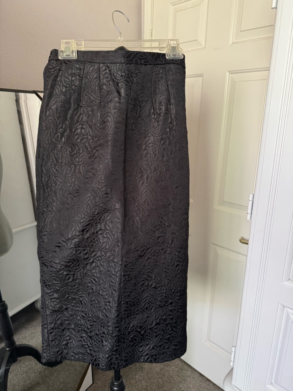 Black Embossed Pencil Skirt